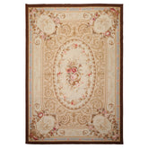 7x10 Ivory, Tan, Brown Color Hand Woven Aubusson Needlepoint Wool Traditional Oriental Rug
